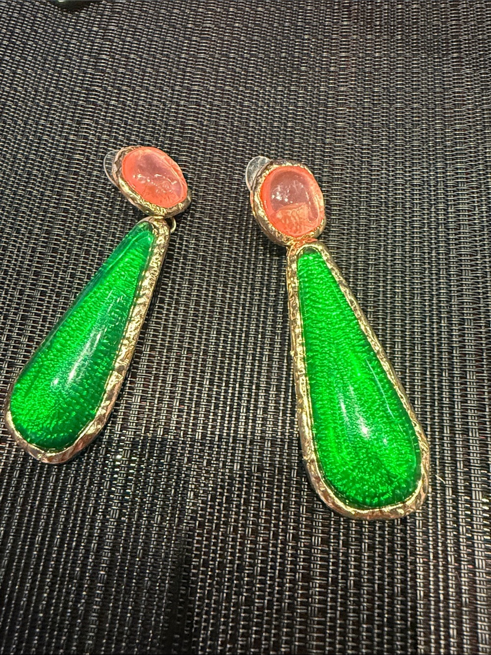 Green Tear Drop Dangle Earrings by